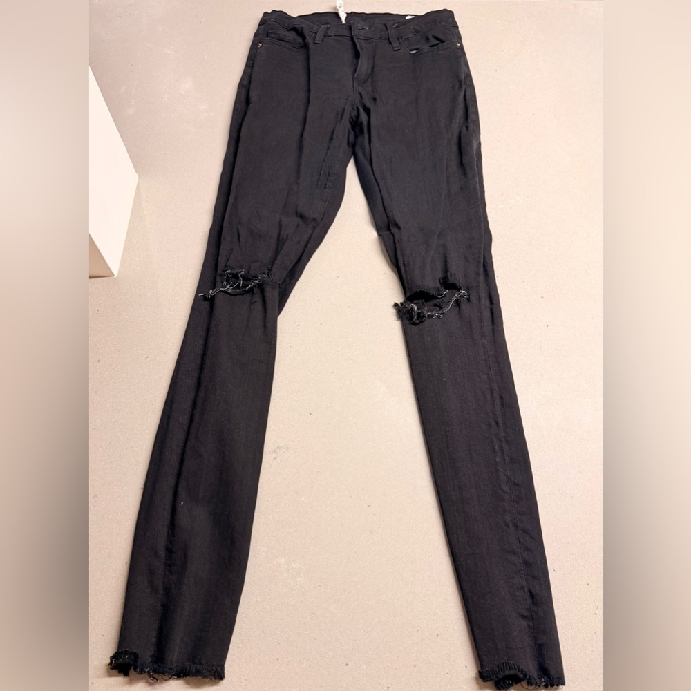 Frame Denim le Skinny de Jeanne size 27 black stretch with rips